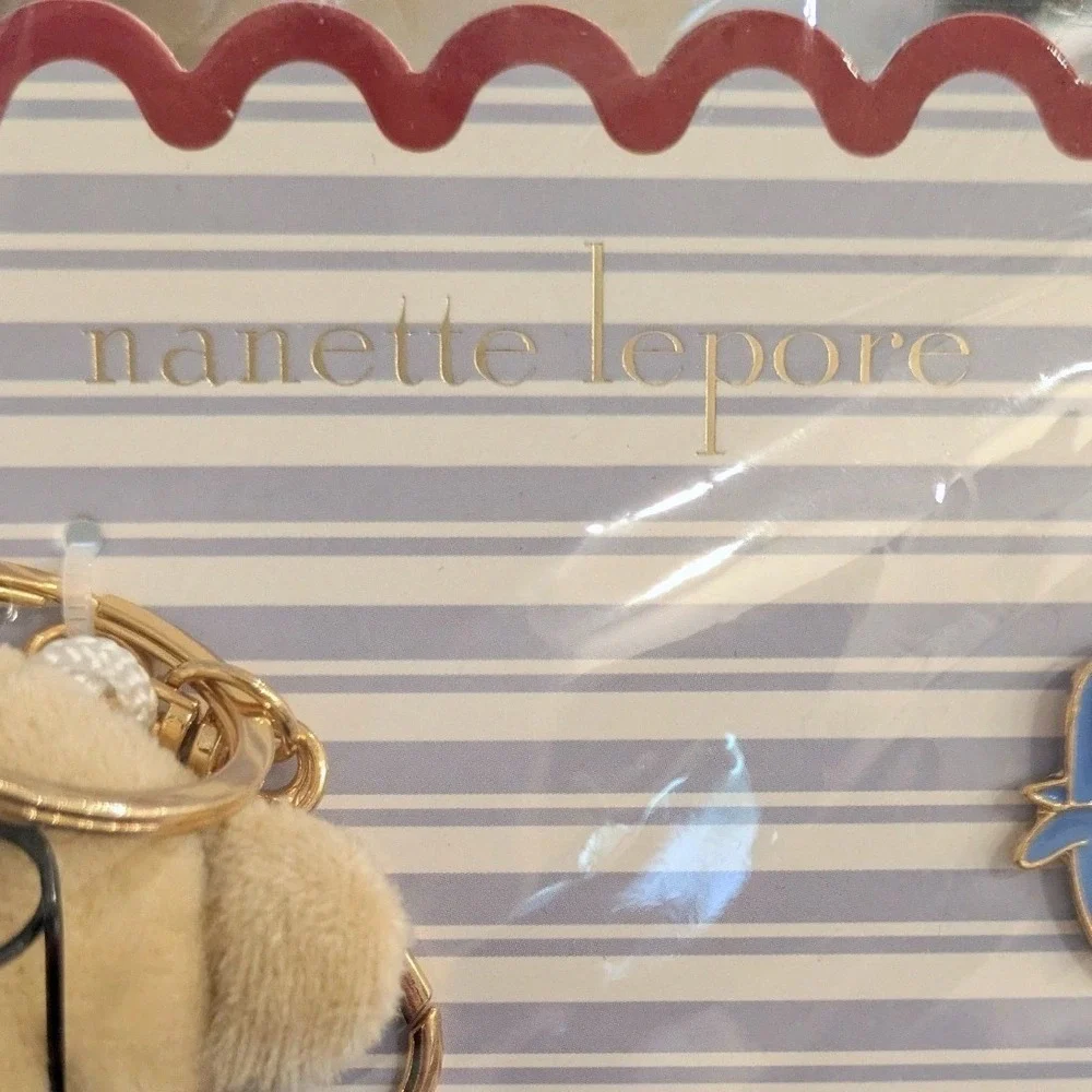 Nanette Lepore Teddy Bear Bag Charm and Pin Set 4th of July Blue Nautical NEW